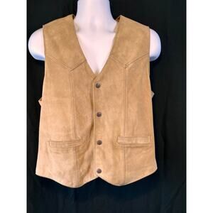 CARROLL VTG Leather Western Made in USA Men/Women Snap Unisex Vest Silk Lined L